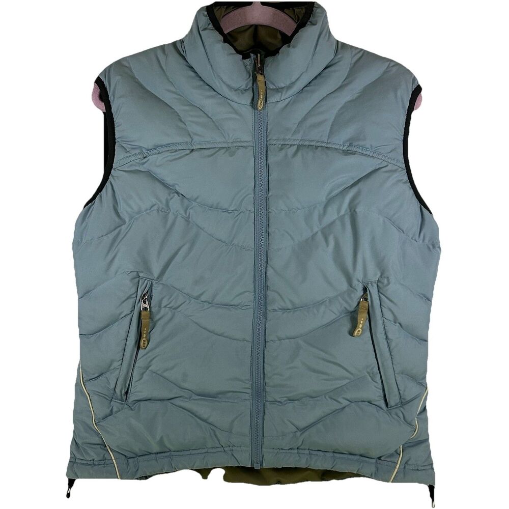REI Zip-In Goose Down Puffer Light Blue Quilted Tech Vest Women size medium